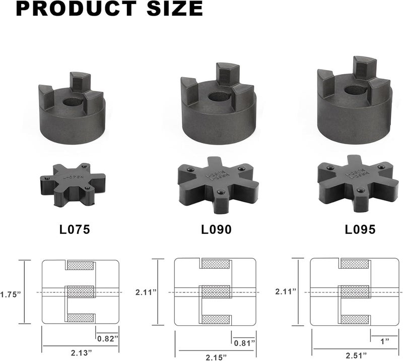 AUTOJARE 1/2" to 3/4" L095 Flexible 3-Piece L-Jaw Coupling Set & Buna-N NBR Rubber Spider - Image 4